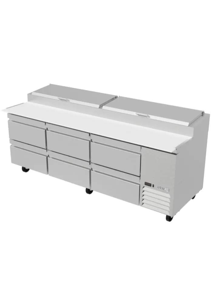 Mesa Refrigerada Para Pizzas Premium 3 Puertas 6 Cajones Acero Inox 30.2 Pies Asber APTP-93-D6 P HC