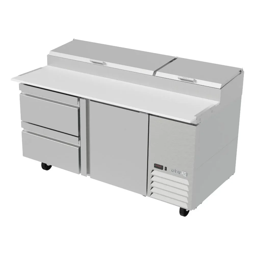 Mesa Refrigerada Para Pizzas Premium 2 Puertas 2 Cajones Acero Inox 20.8 Pies Asber APTP-67-D2 P HC
