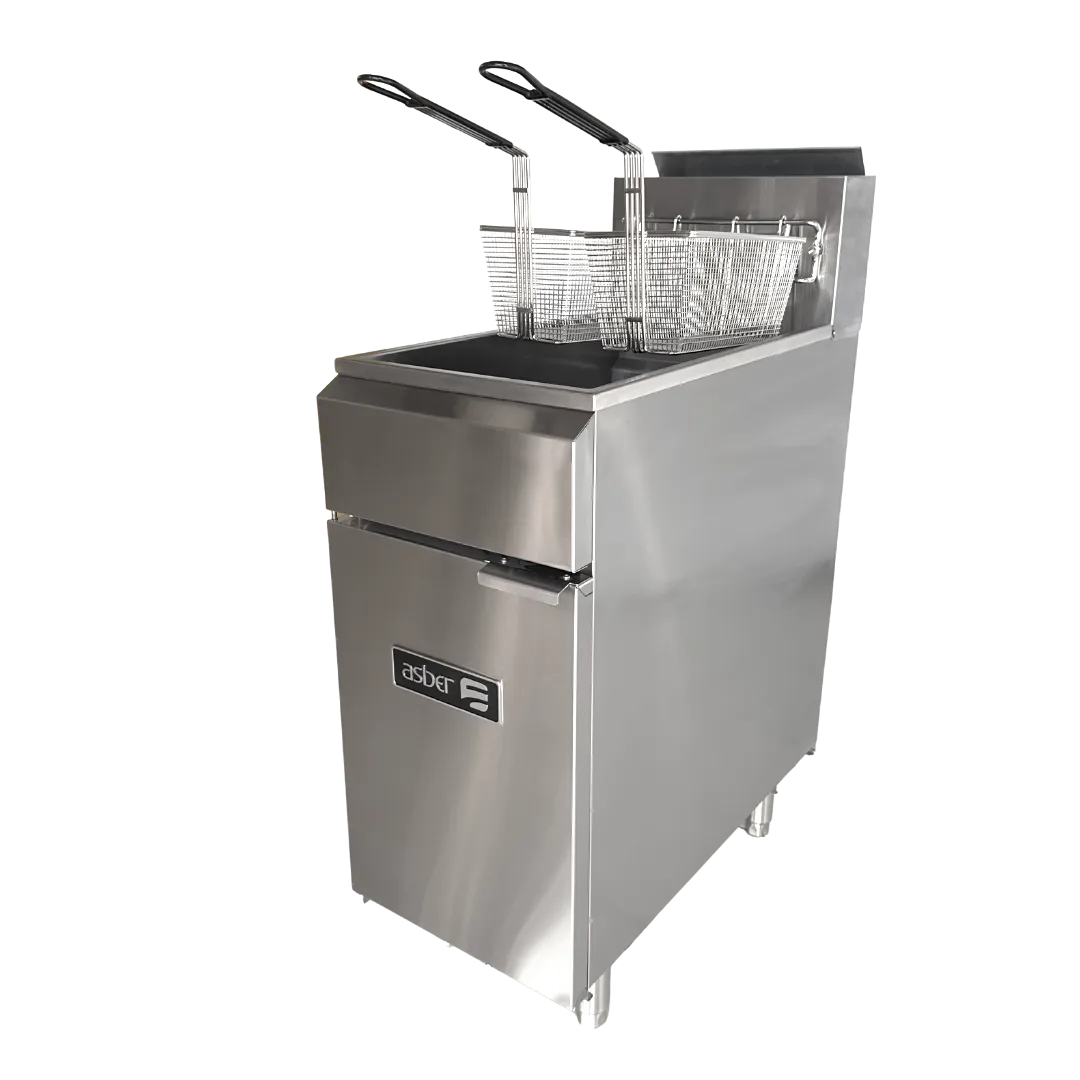 Freidora A Gas Recuperación Rápida / Zona Fría 50 Lbs Asber AEF-50-S