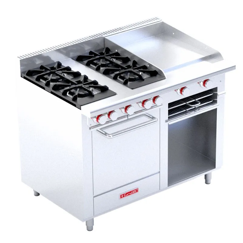 Estufa a Gas, 4 Quemadores, Plancha, Gratinador, Horno Mediano Coriat MINICHEF MASTER DE PISO