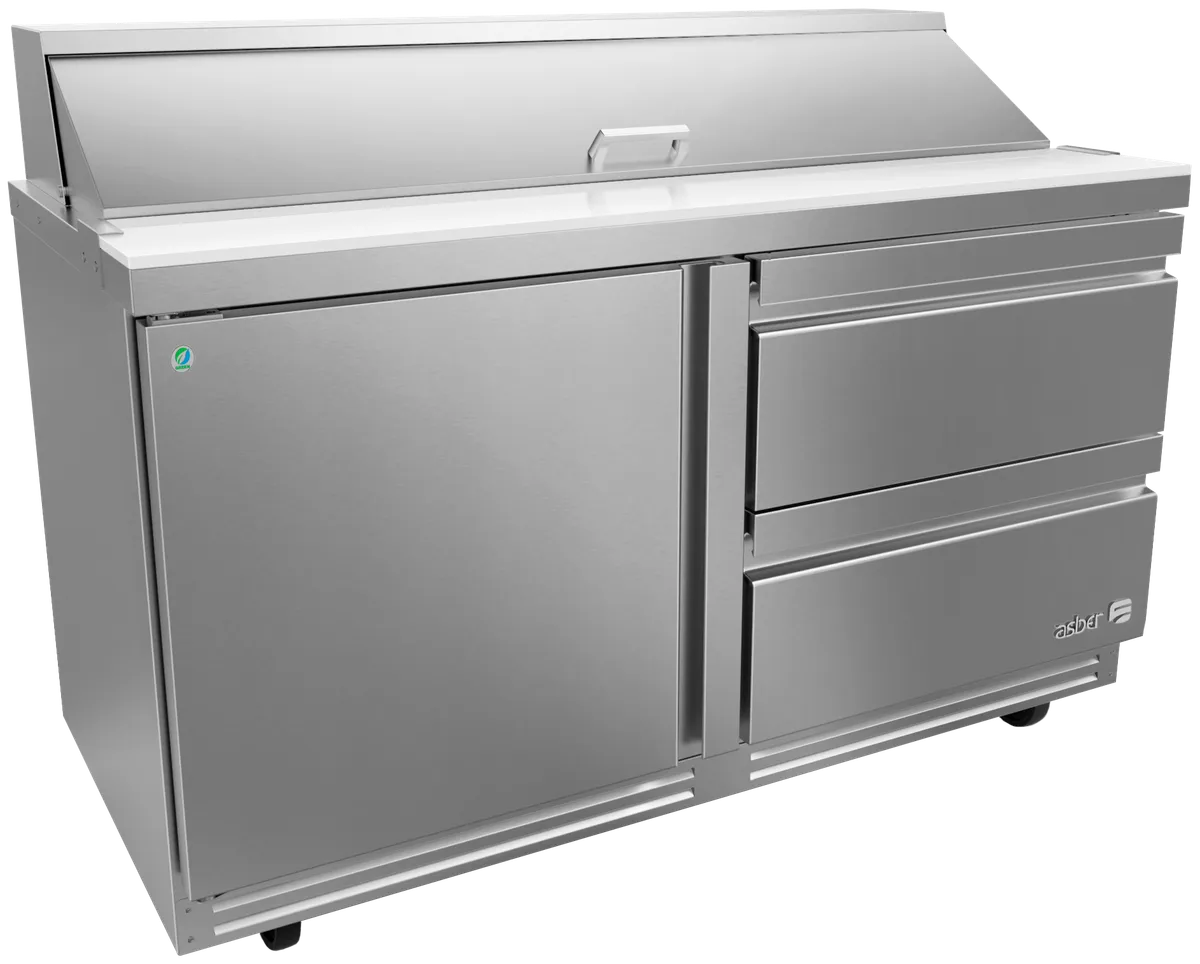 Mesa Refrigerada Para Preparación Ensaladas Premium 1 Puerta 2 Cajones Acero Inox 20.6 Pies Asber APTS-60-16-D2 P HC