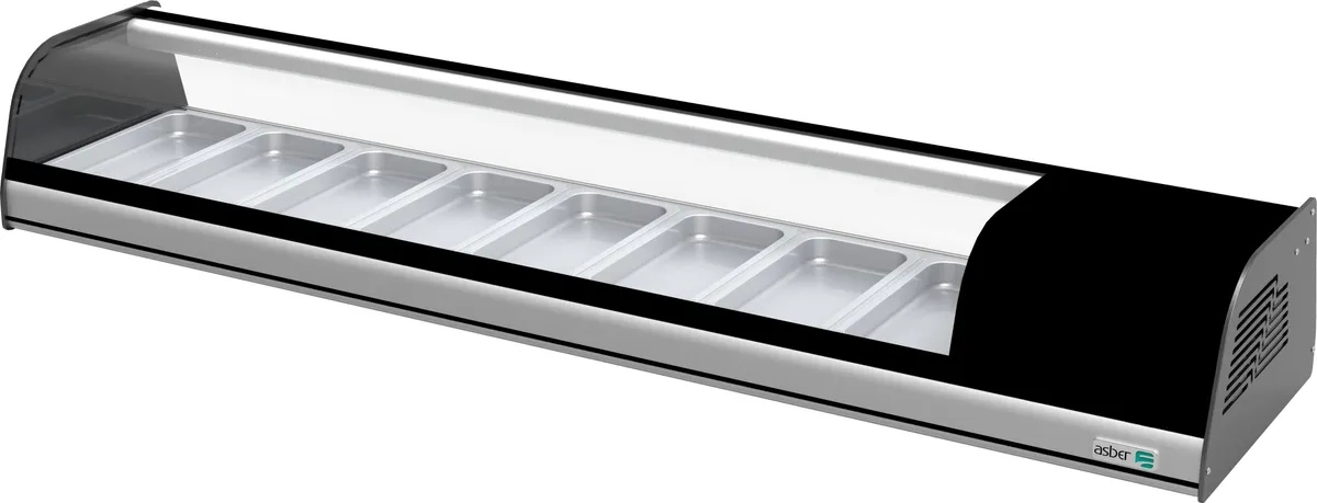 Vitrinas Refrigerada Sobre Mostrador Para Tapas 2 Puertas (8 Insertos 1/3) 0.7 Pies Asber ACTC-69 HC