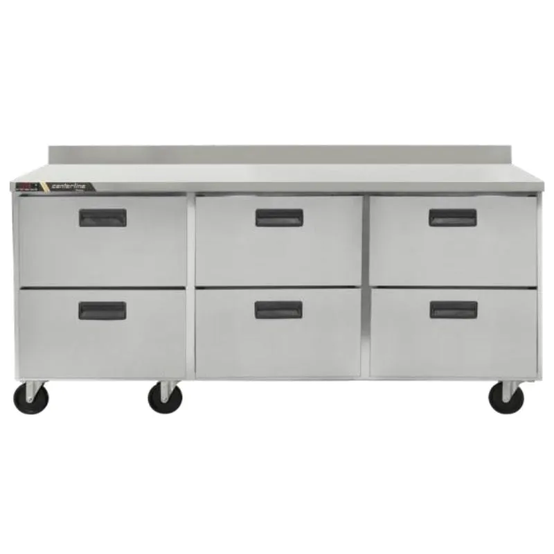 Refrigerador Bajo Barra, 6 Cajones, Mesa De Trabajo Centerline CLUC-72R-DW-WT