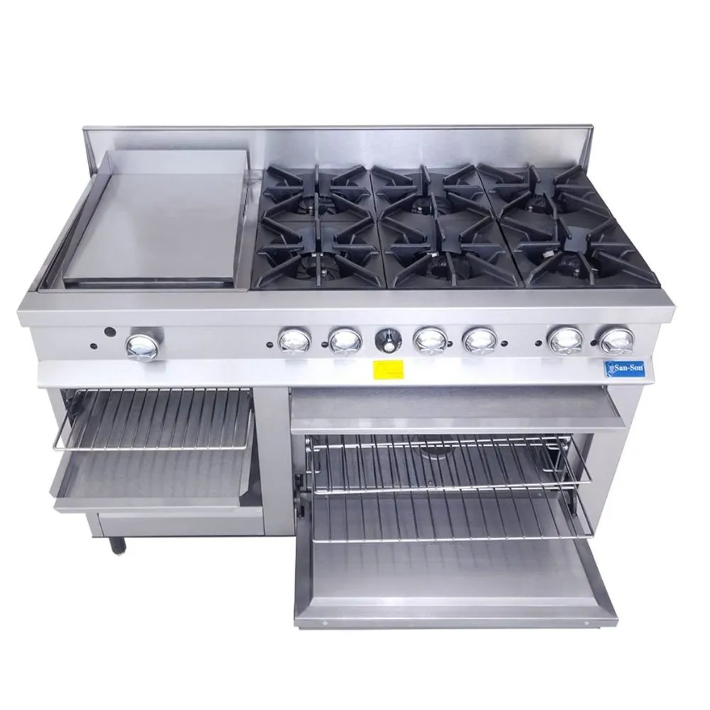 Estufa Compacta a Gas 6 Quemadores, Plancha, Gratinador, Horno, Alacena San-Son SSE6QG