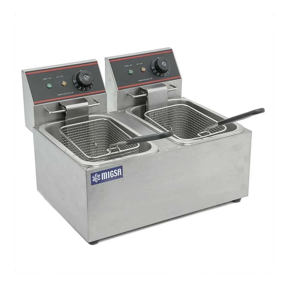 Freidora Electrica 2 Tinas De 6 L 1,800W 127V Migsa CKEF2LTS6