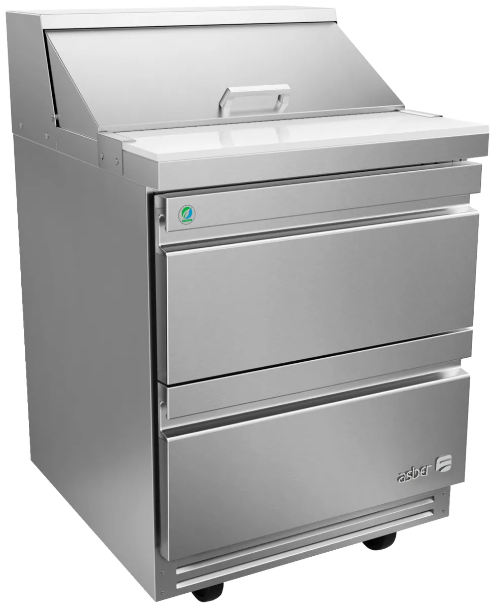 Mesa Refrigerada Para Preparación Ensaladas Premium 2 Cajones Acero Inox 9.5 Pies Asber APTS-27-8-D2 P HC