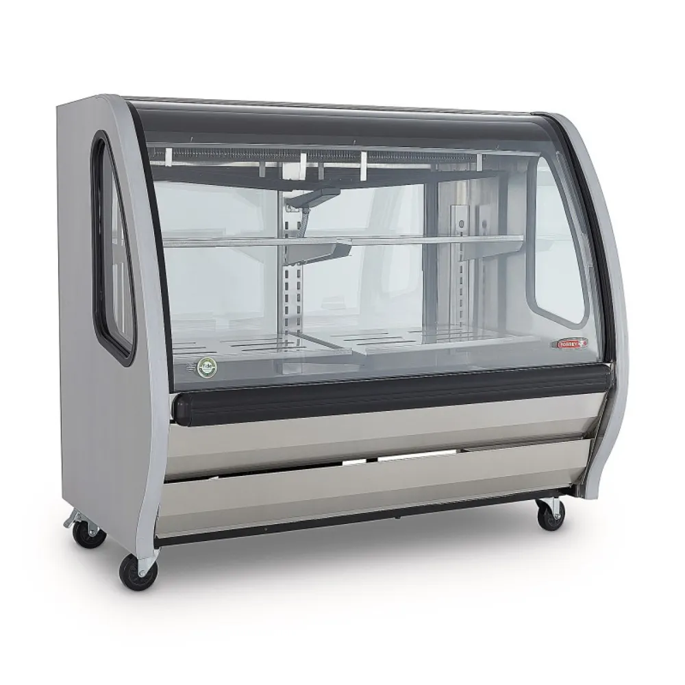 Vitrina Exhibidora Panorámica Vidrio Curvo Acero Inox 150cm Torrey TEM150AI
