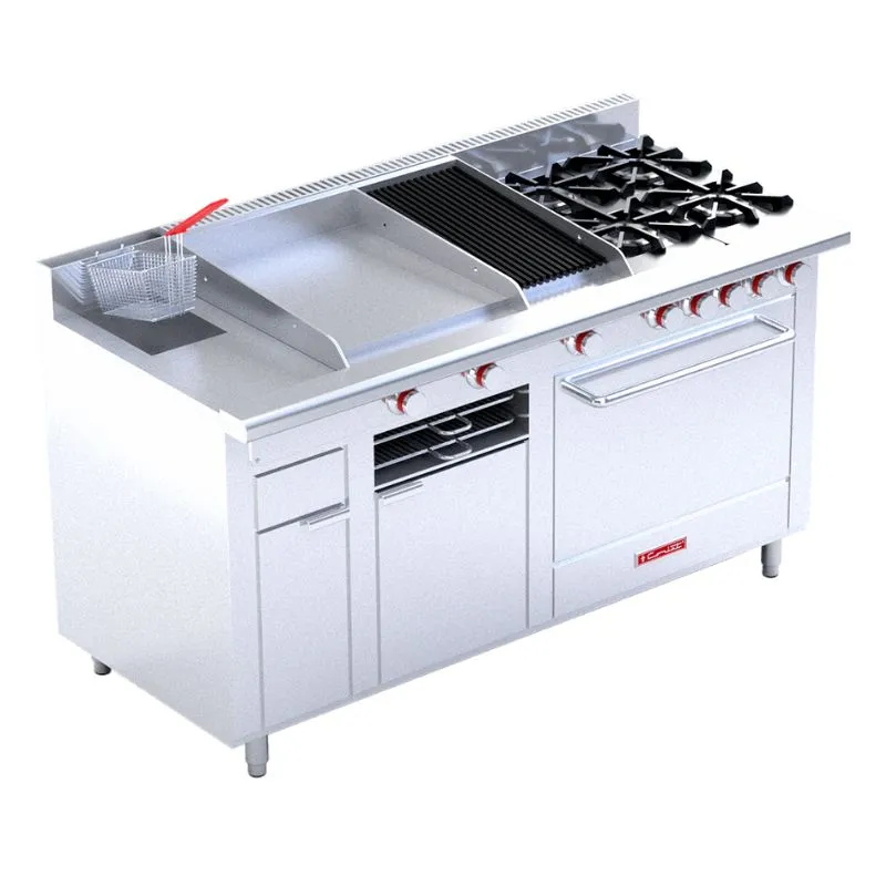 Estufa Múltiple a Gas 4 Quemadores, Asador, Plancha, Gratinador, Freidora, horno Grande Coriat MULTIPLE MASTER DE PISO