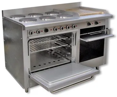 Estufa Eléctrica 6 Platos 2600W C/U, Gratinador, Plancha 2 Resistencias 3350W, Horno Resistencia 4870W, 220V, Control De Temperatura Independiente Coriat EC-6-H-GRILL-E MASTER