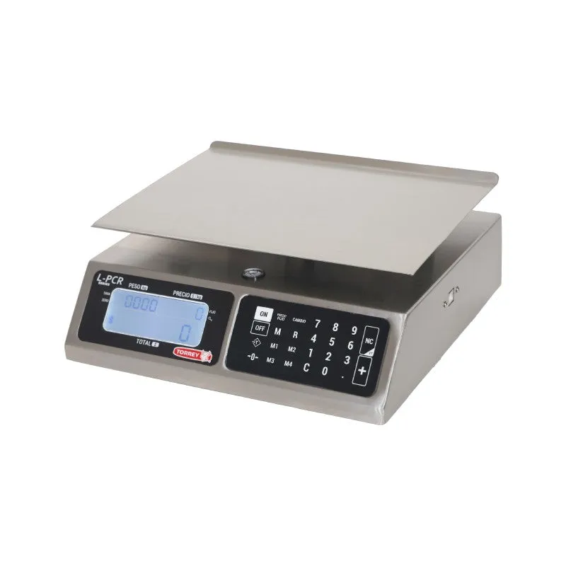 Báscula Digital Memorias de Precios, Funcion de Caja Regitradora, Conexión USB, Acero Inox 40kg Torrey LPCR40-N-USB