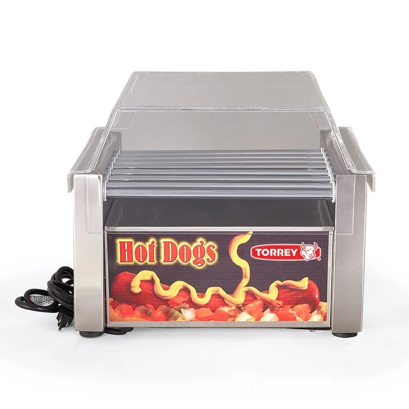 Hotdoguera 7 Rodillos Asadores y Cajon Baño Maria 12 Salchichas Torrey HD12