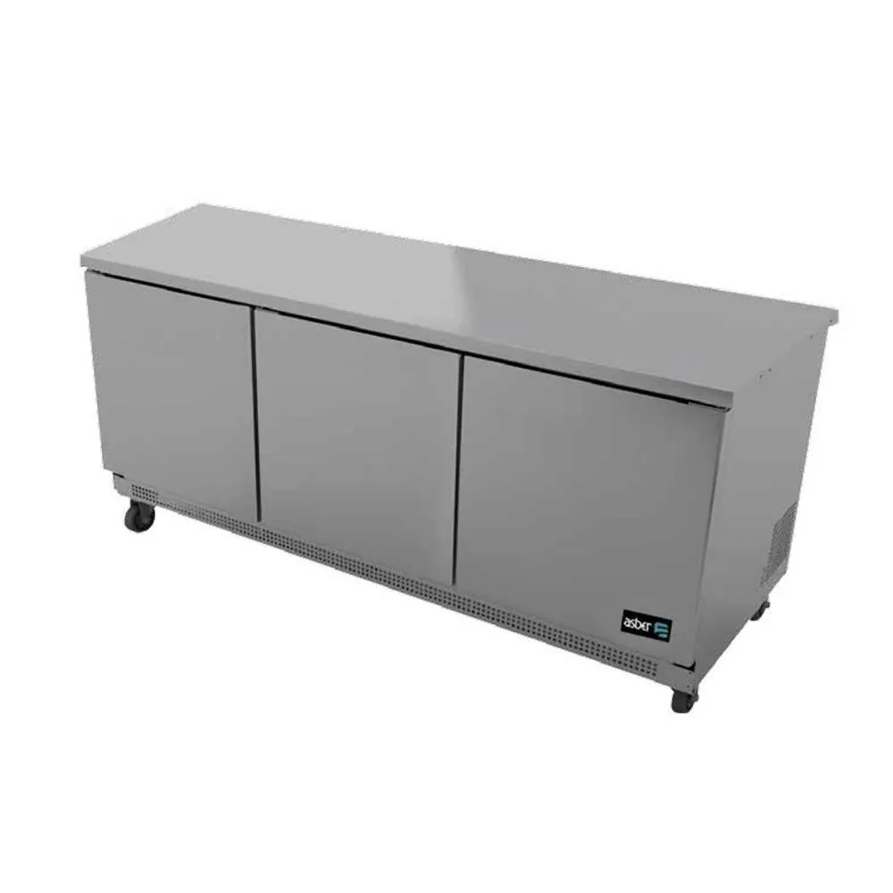 Mesa Refrigerada Bajo Mostrador 3 Puertas s Acero Inox 20.6 Pies Asber AUTR-72 HC