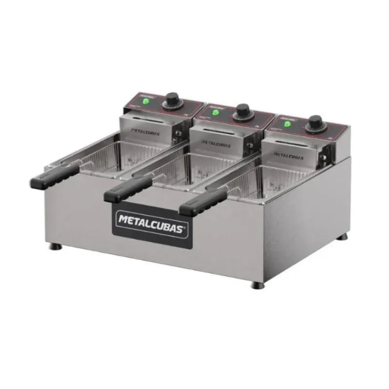 Freidora Eléctrica Tres Canastillas 9 Litros Acero Inox. Metalcubas FE3C