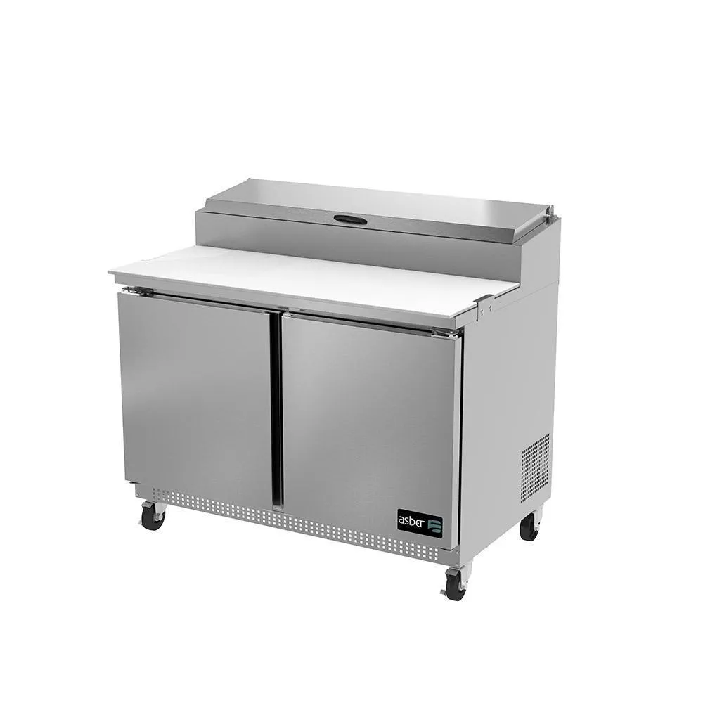 Mesa Refrigerada Para Preparación Pizza 2 Puertas Acero Inox 13.3 Pies Asber APTP-48 HC